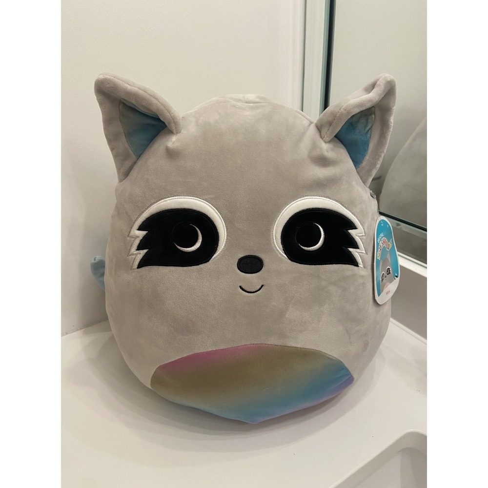New KellyToy Squishmallow 16" Max the Raccoon Rainbow Large NWT Stuffed Plush